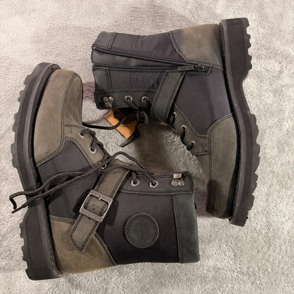 Harley-Davidson Riding Boots Men 12 Black Grey Leather Side Zip D93786